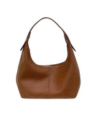 Petit sac porté épaule femme, forme arrondie, similicuir retourné, marron