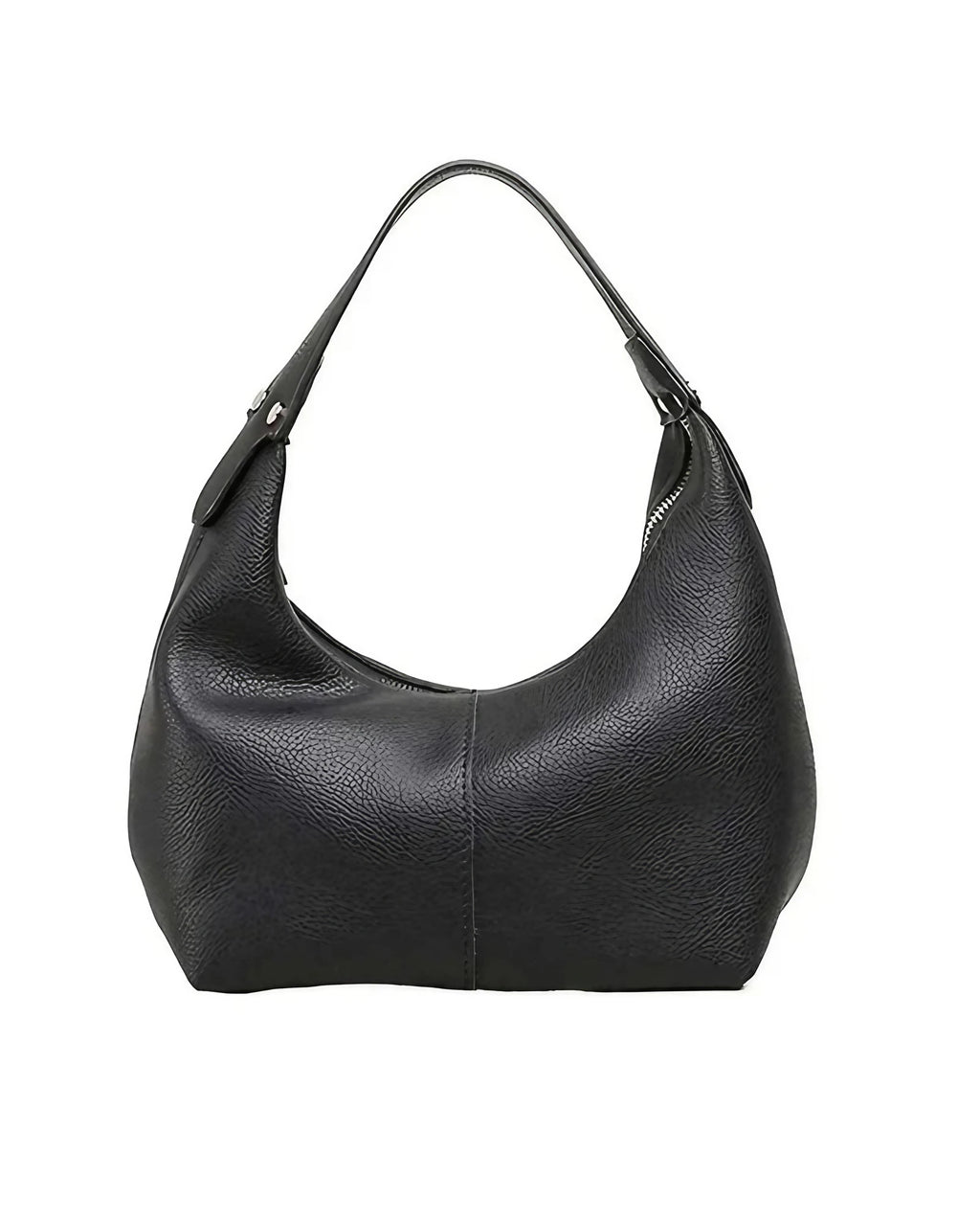 Petit sac porté épaule femme, forme arrondie, similicuir retourné, noir