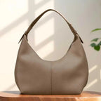 Petit sac porté épaule femme, forme arrondie, similicuir retourné, beige