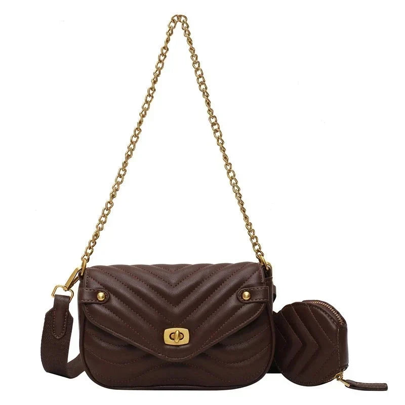 Petit sac à main femme matelassé, chaîne dorée et bandoulière, marron