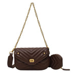 Petit sac à main femme matelassé, chaîne dorée et bandoulière, marron