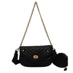 Petit sac à main femme matelassé, chaîne dorée et bandoulière, noir