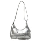 Petit sac trapèze femme en similicuir lisse, style rock, argenté