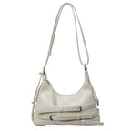 Petit sac trapèze femme en similicuir lisse, style rock, crème