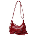 Petit sac trapèze femme en similicuir lisse, style rock, rouge foncé