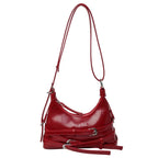Petit sac trapèze femme en similicuir lisse, style rock, rouge foncé
