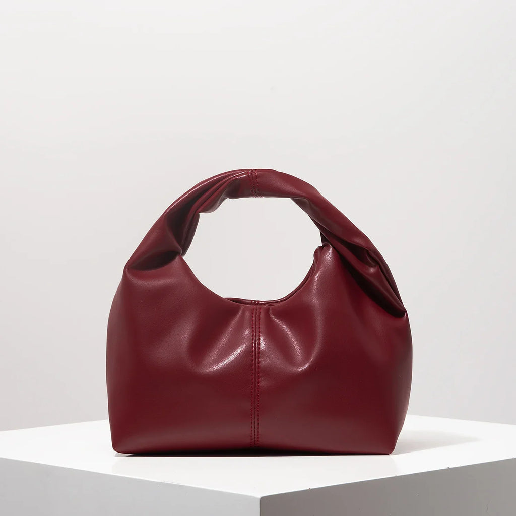 Petit sac à main femme arrondi, anse à maillons dorés, bordeaux
