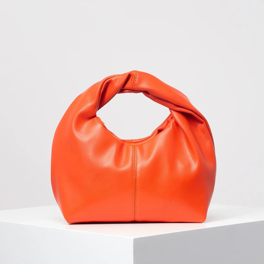Petit sac à main femme arrondi, anse à maillons dorés, orange
