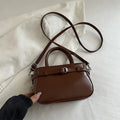 Petit sac à main carré femme, anse courte et sangle longue, marron