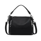 Petit sac à main noir femme en similicuir, fermeture éclair, noir