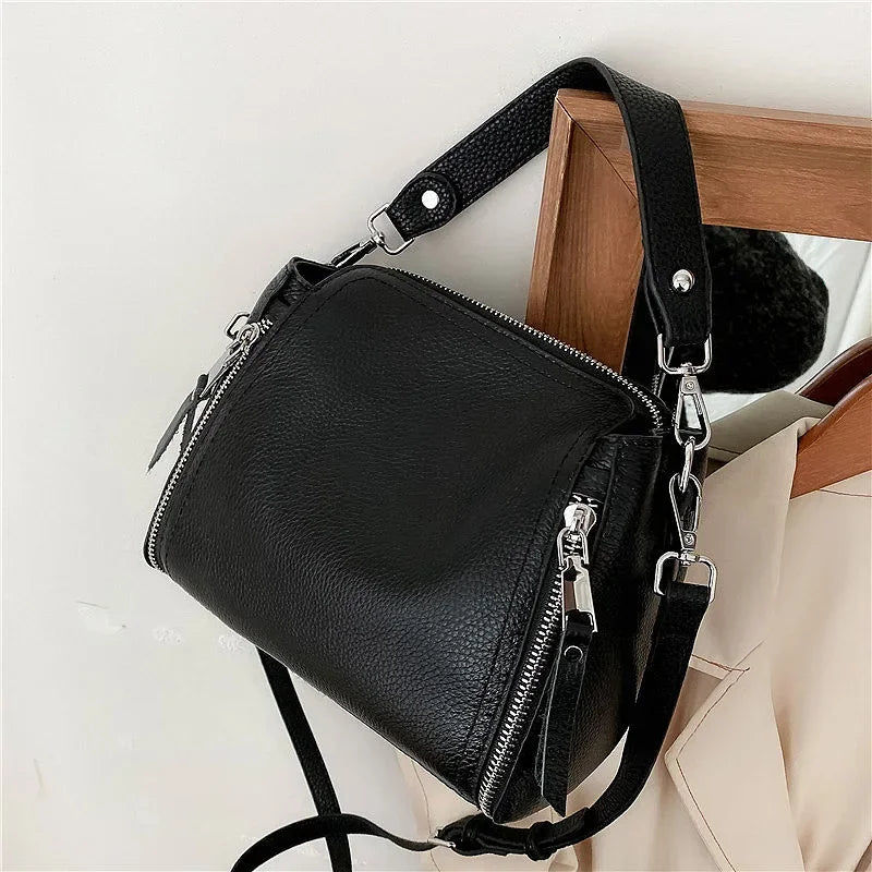 Petit sac à main noir femme en similicuir, fermeture éclair
