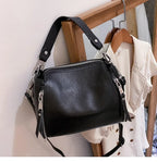 Petit sac à main noir femme en similicuir, fermeture éclair