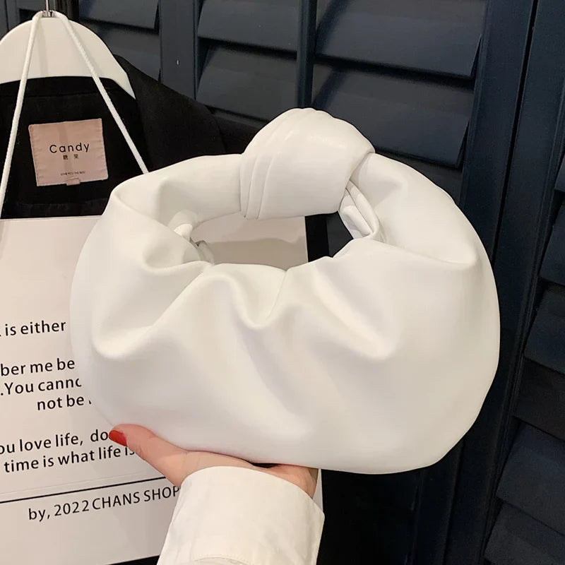 Petit sac à main femme arrondi, anse à gros nœud, en similicuir, blanc