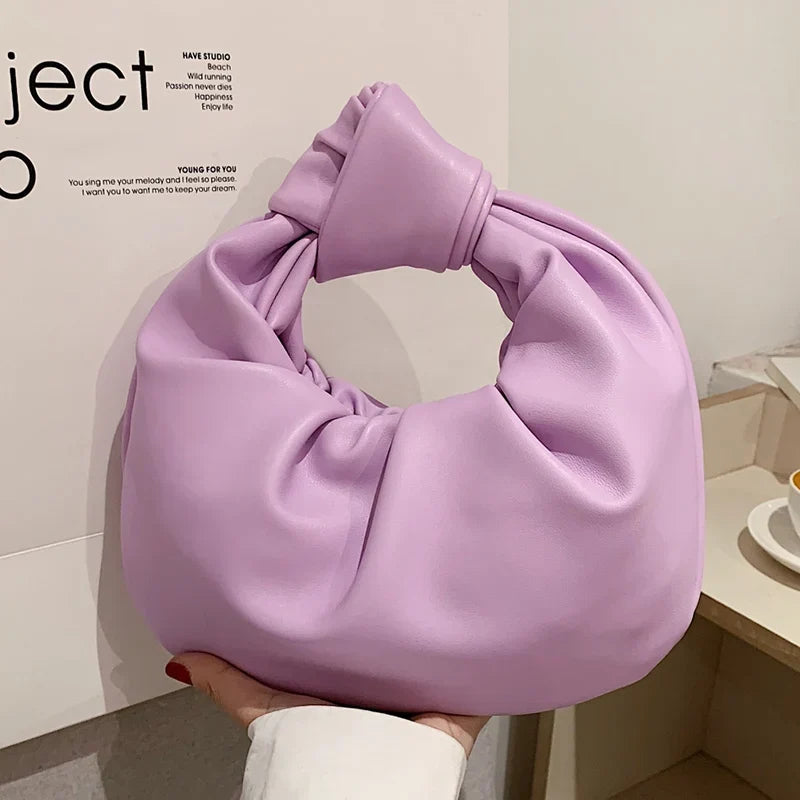 Petit sac à main femme arrondi, anse à gros nœud, en similicuir, lilas