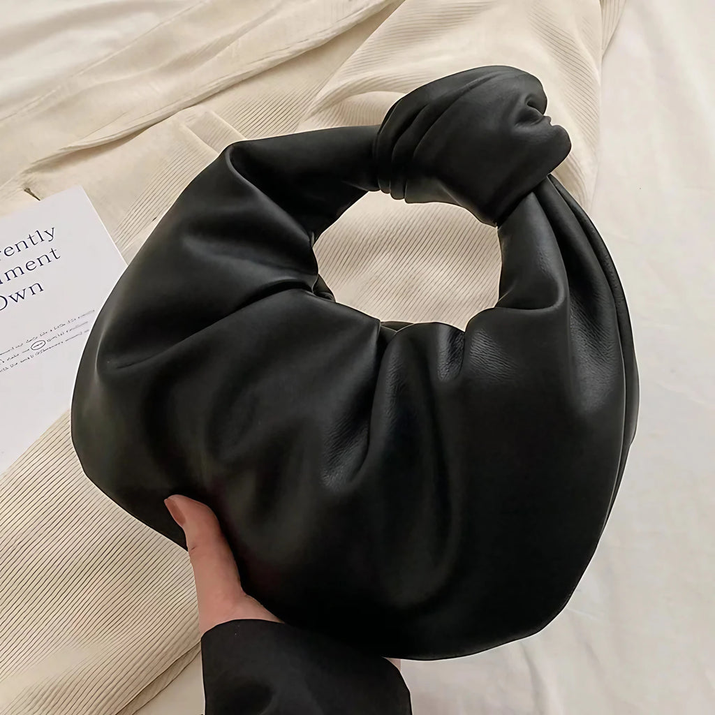 Petit sac à main femme arrondi, anse à gros nœud, en similicuir, noir