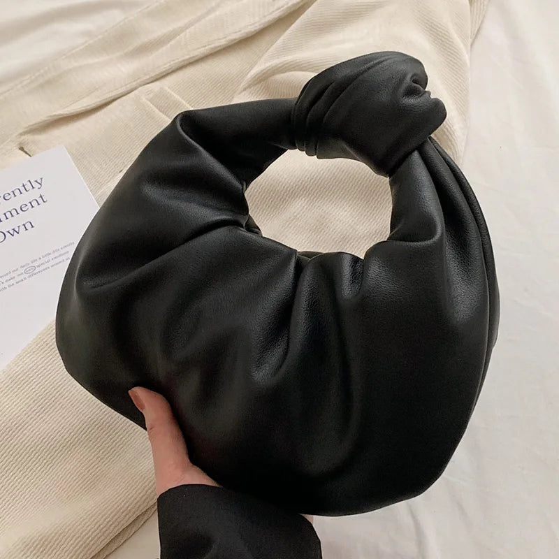 Petit sac à main femme arrondi, anse à gros nœud, en similicuir, noir