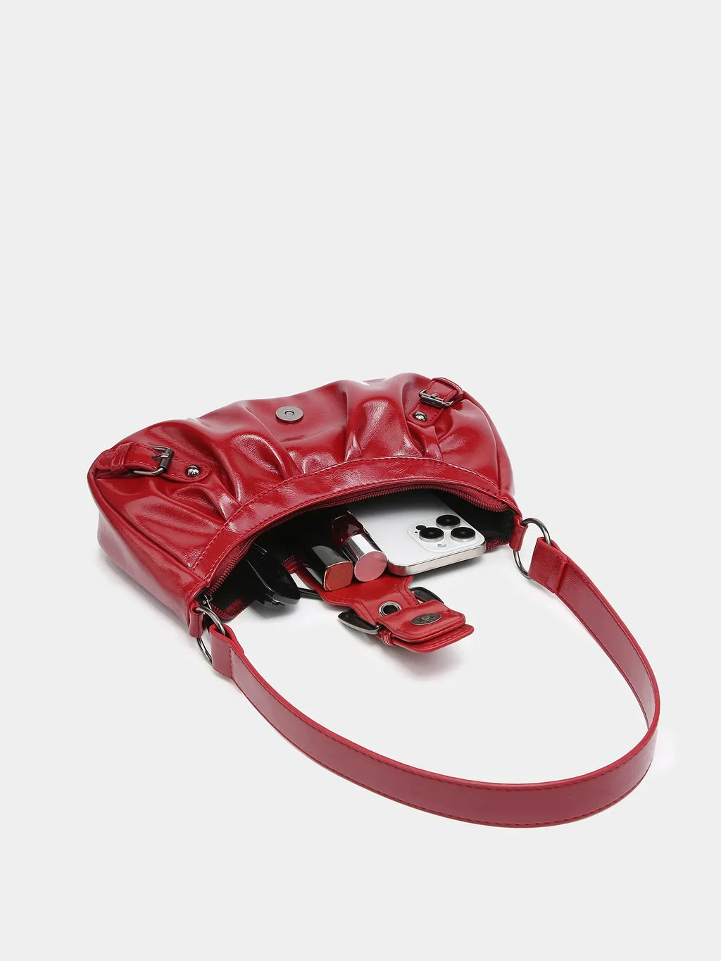 Petit sac à main rouge en similicuir à rivets, 24 x 12 cm