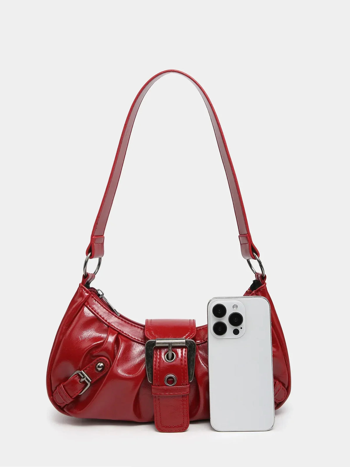 Petit sac à main rouge en similicuir à rivets, 24 x 12 cm