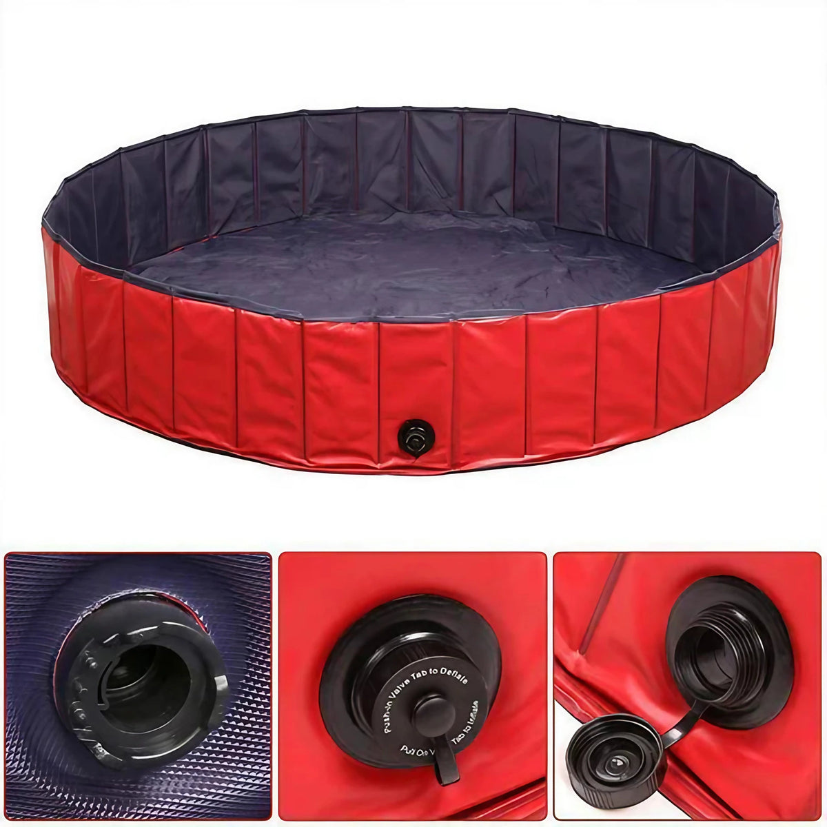 Piscine pliable pour chien avec vidange, cinq tailles, rouge
