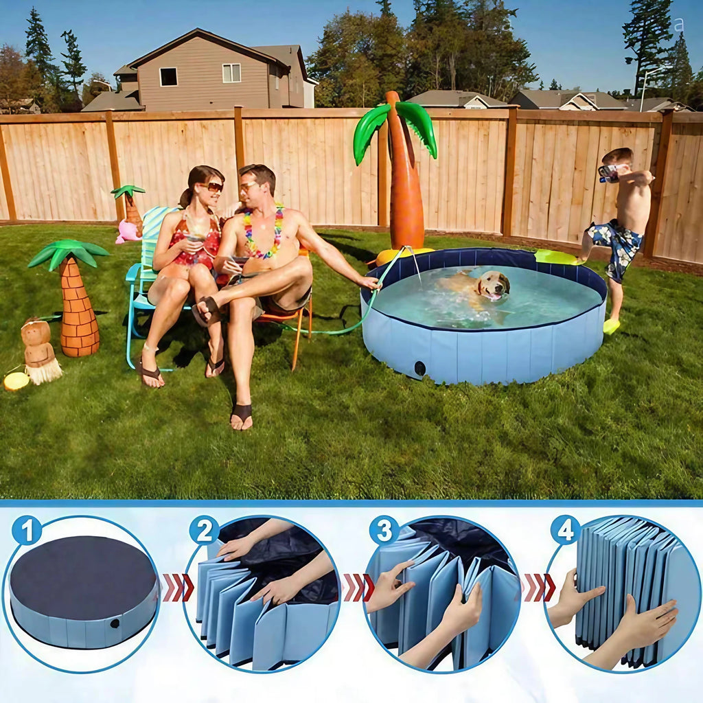 Piscine pliable pour chien avec vidange, cinq tailles, bleu