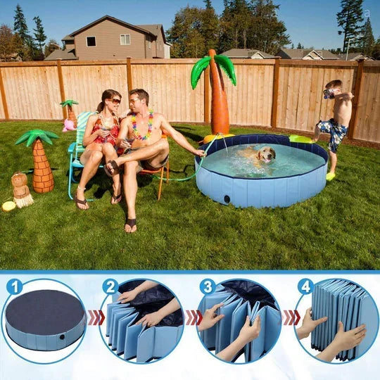 Piscine pliable pour chien avec vidange, cinq tailles, bleu