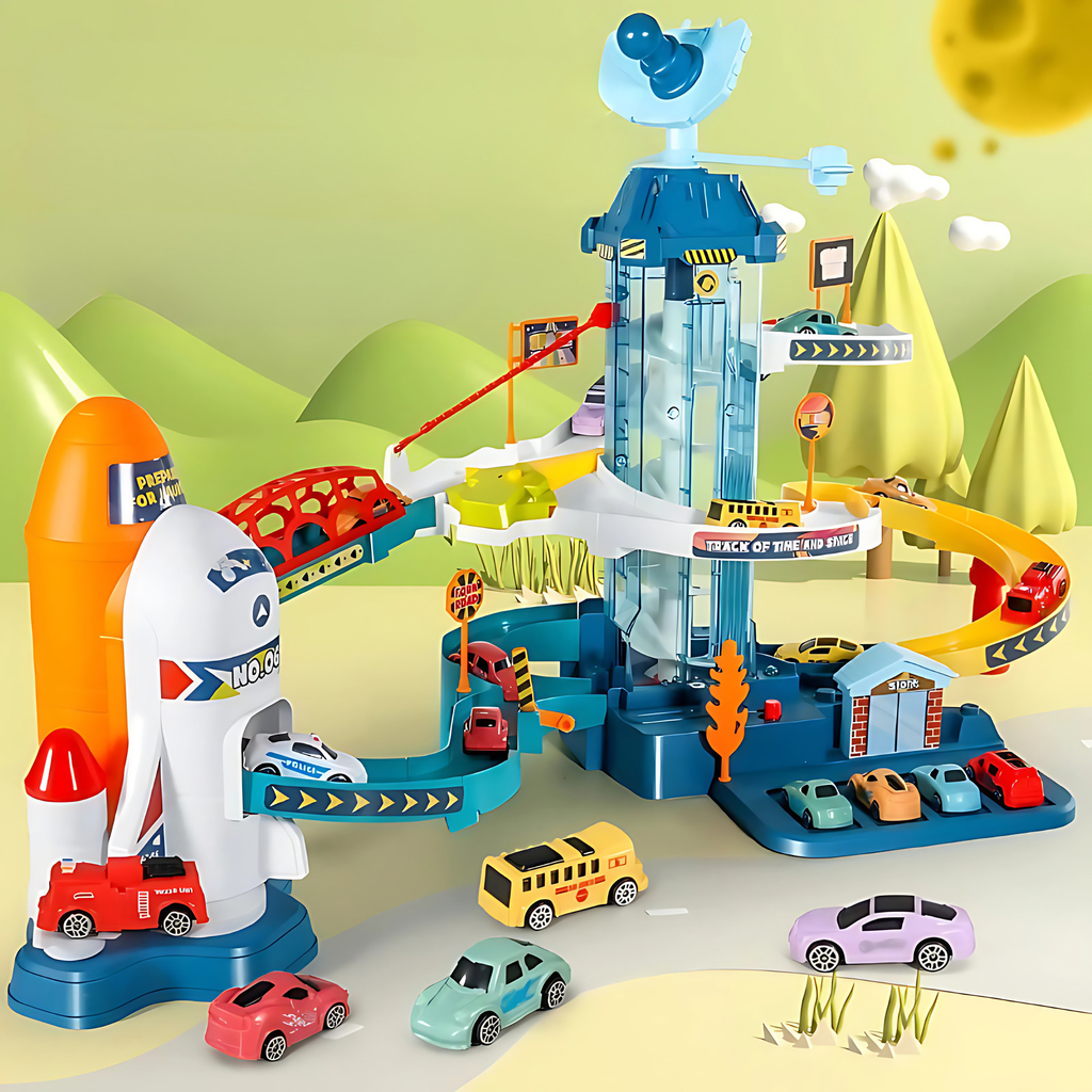Piste de course pour enfant, thème dinosaure ou espace