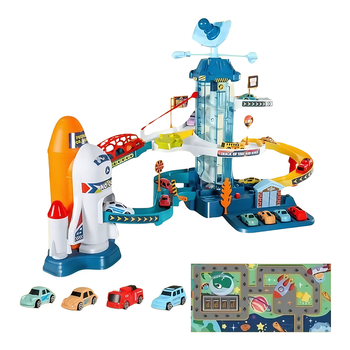 Piste de course pour enfant, thème dinosaure ou espace