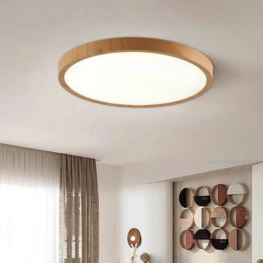 Plafonnier LED rond extra-plat effet bois, 30 ou 40 cm