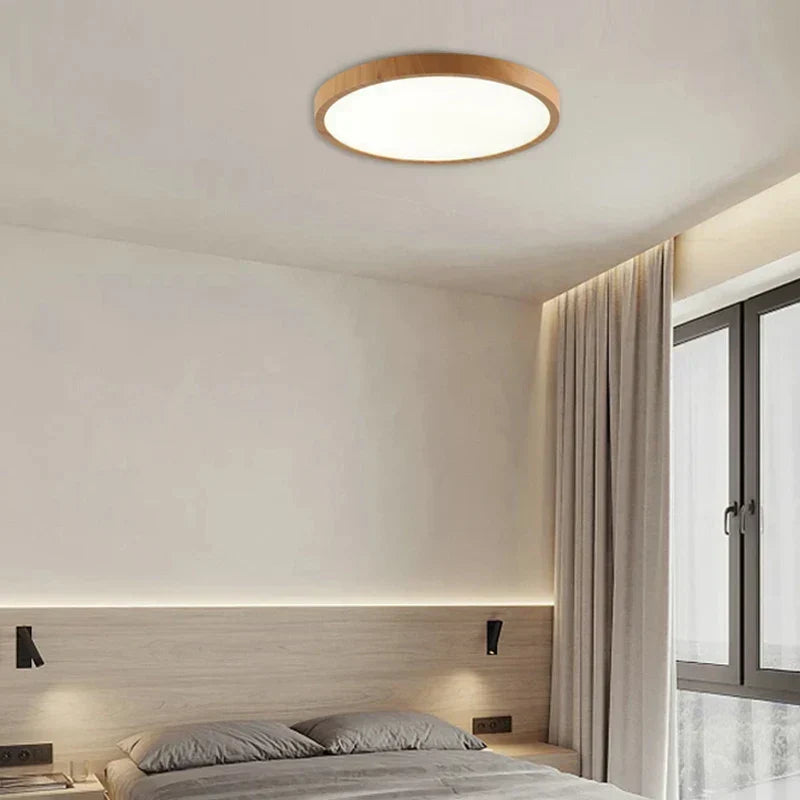 Plafonnier LED rond extra-plat effet bois, 30 ou 40 cm