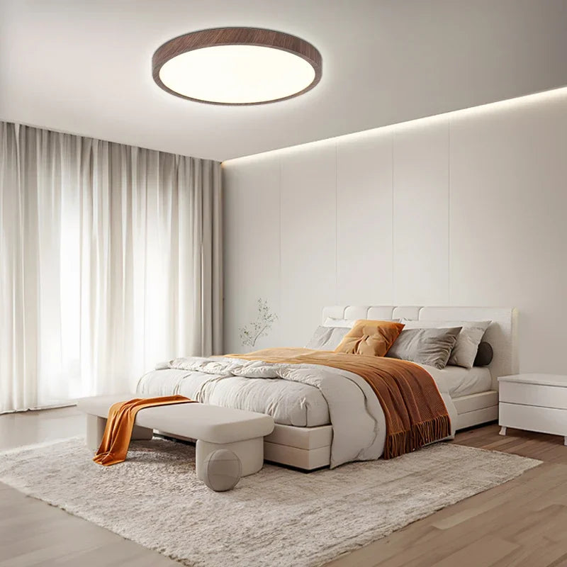 Plafonnier LED rond extra-plat effet bois, 30 ou 40 cm