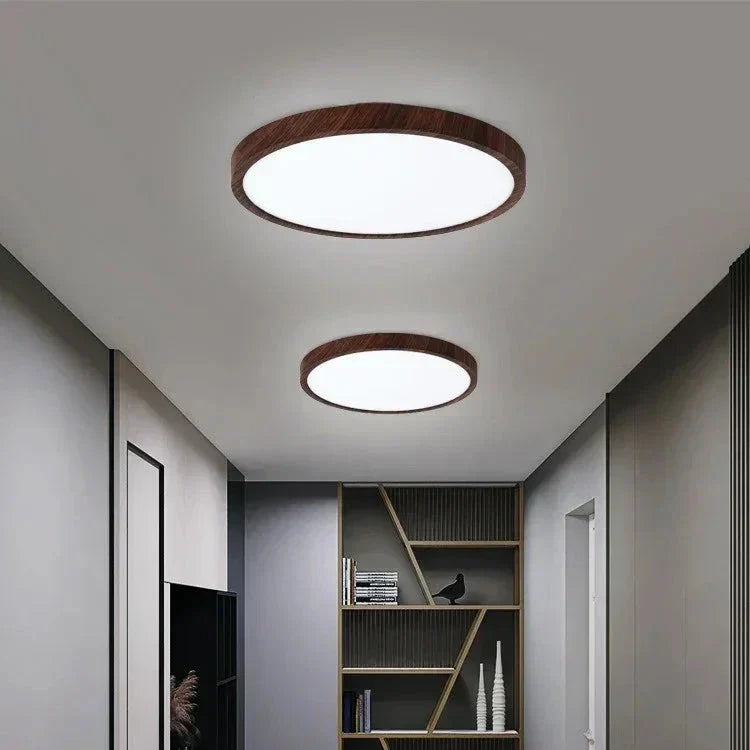 Plafonnier LED rond extra-plat effet bois, 30 ou 40 cm
