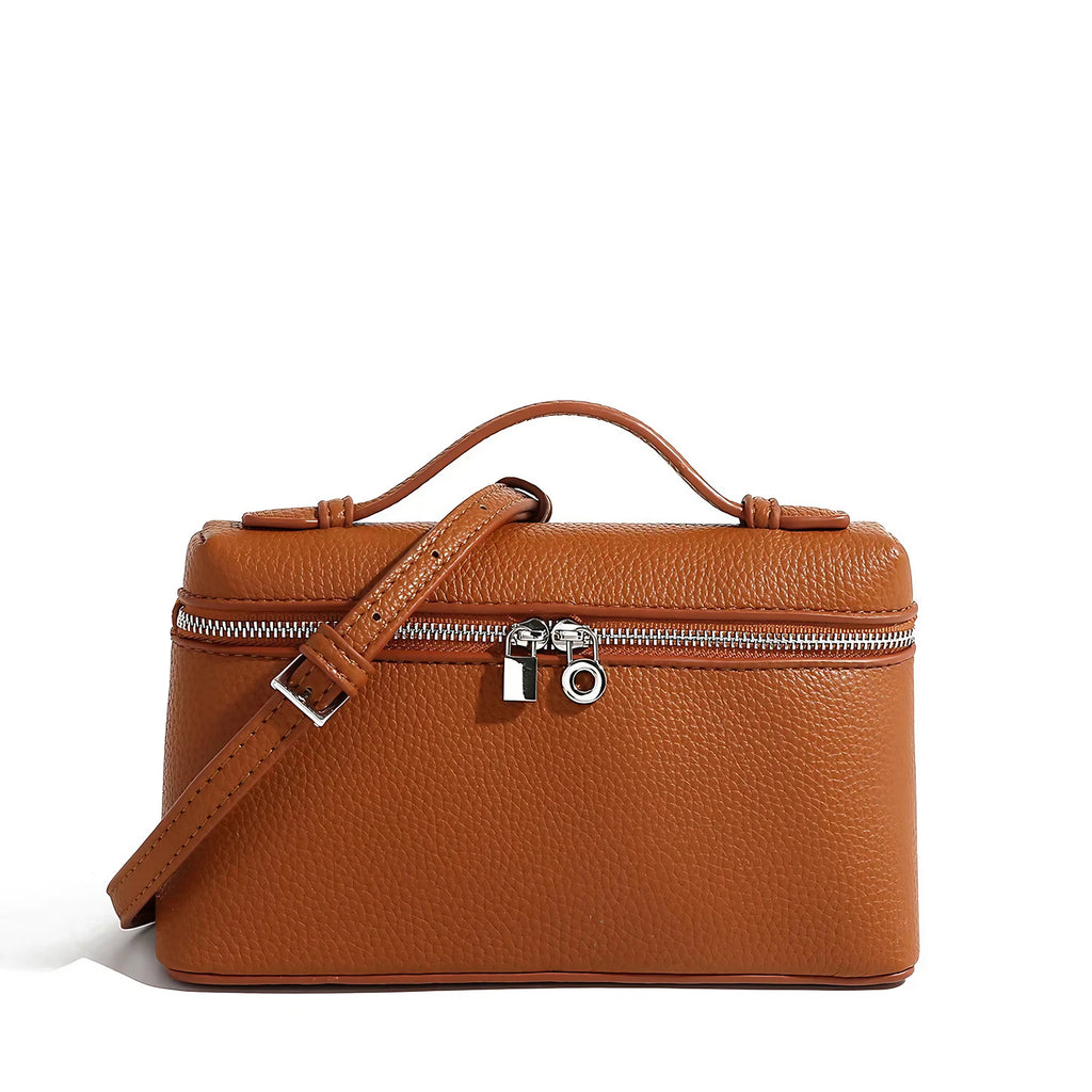 Pochette bandoulière femme en similicuir grainé, dix coloris, marron