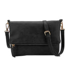 Pochette bandoulière femme en similicuir, rabat aimanté, six coloris, noir