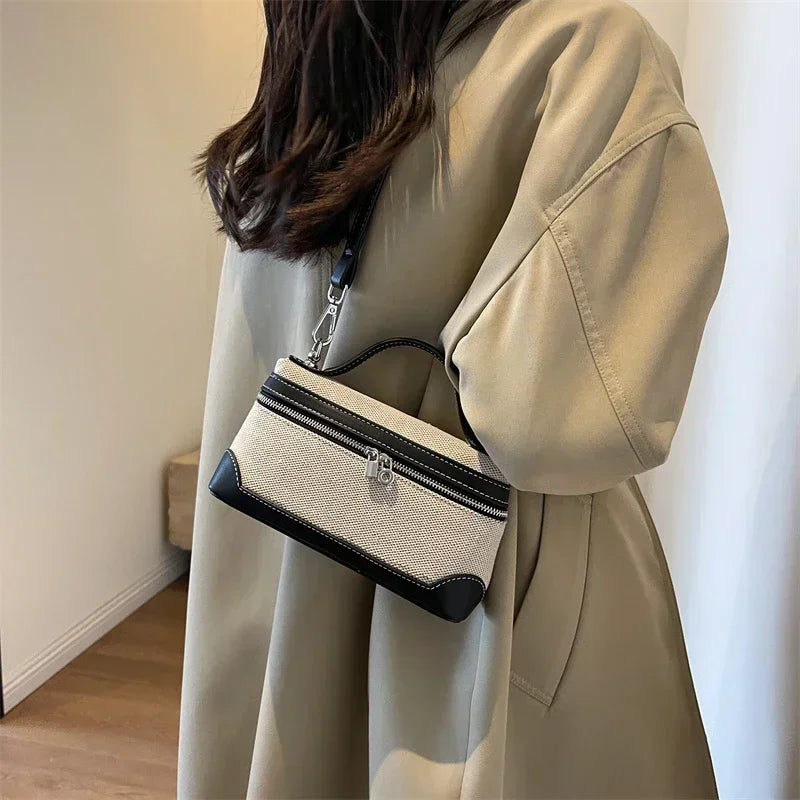 Petite pochette bandoulière femme, toile et similicuir