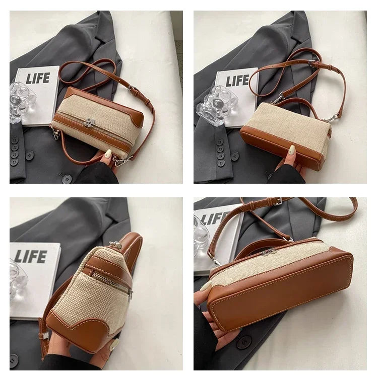 Petite pochette bandoulière femme, toile et similicuir