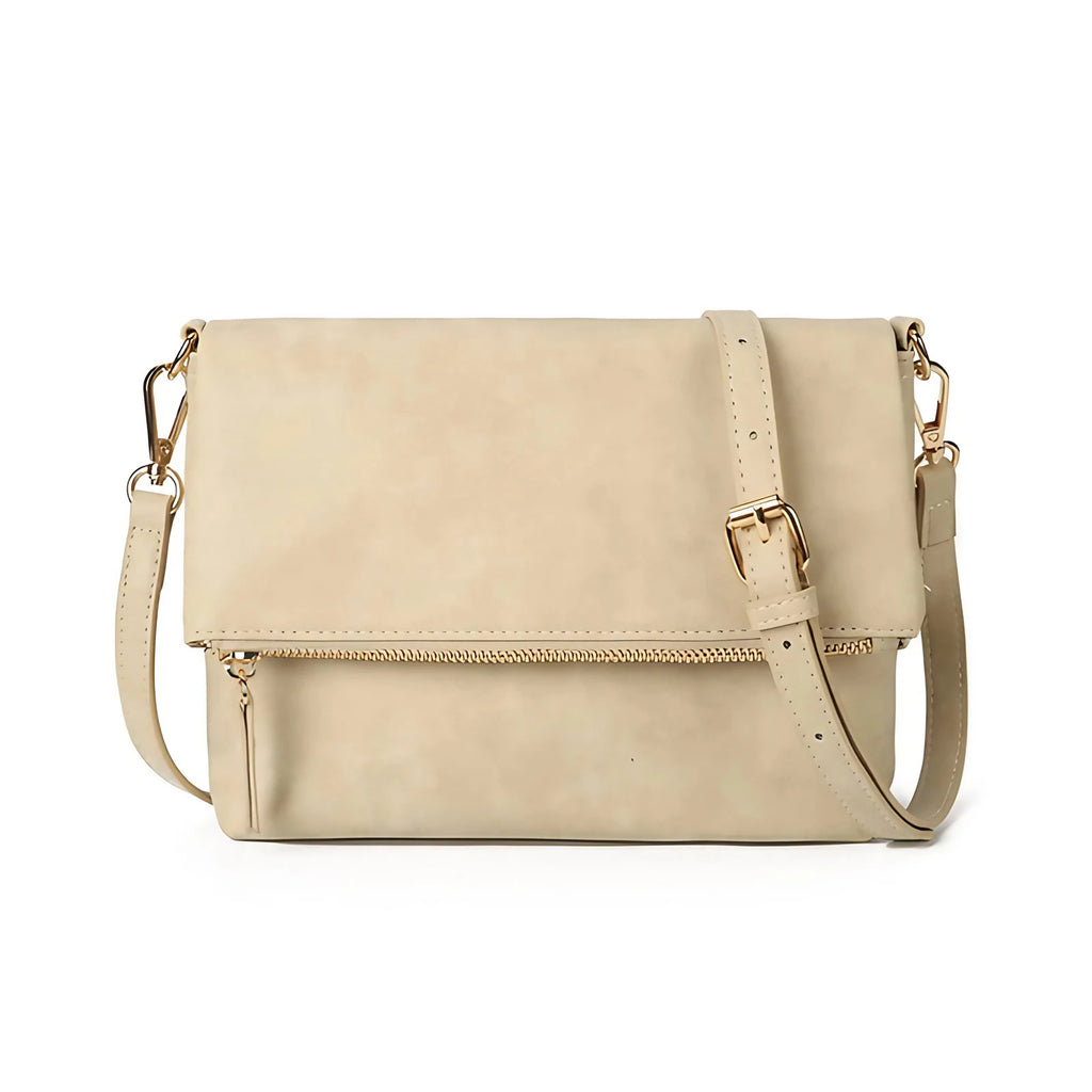 Pochette bandoulière femme en similicuir, rabat aimanté, six coloris, crème