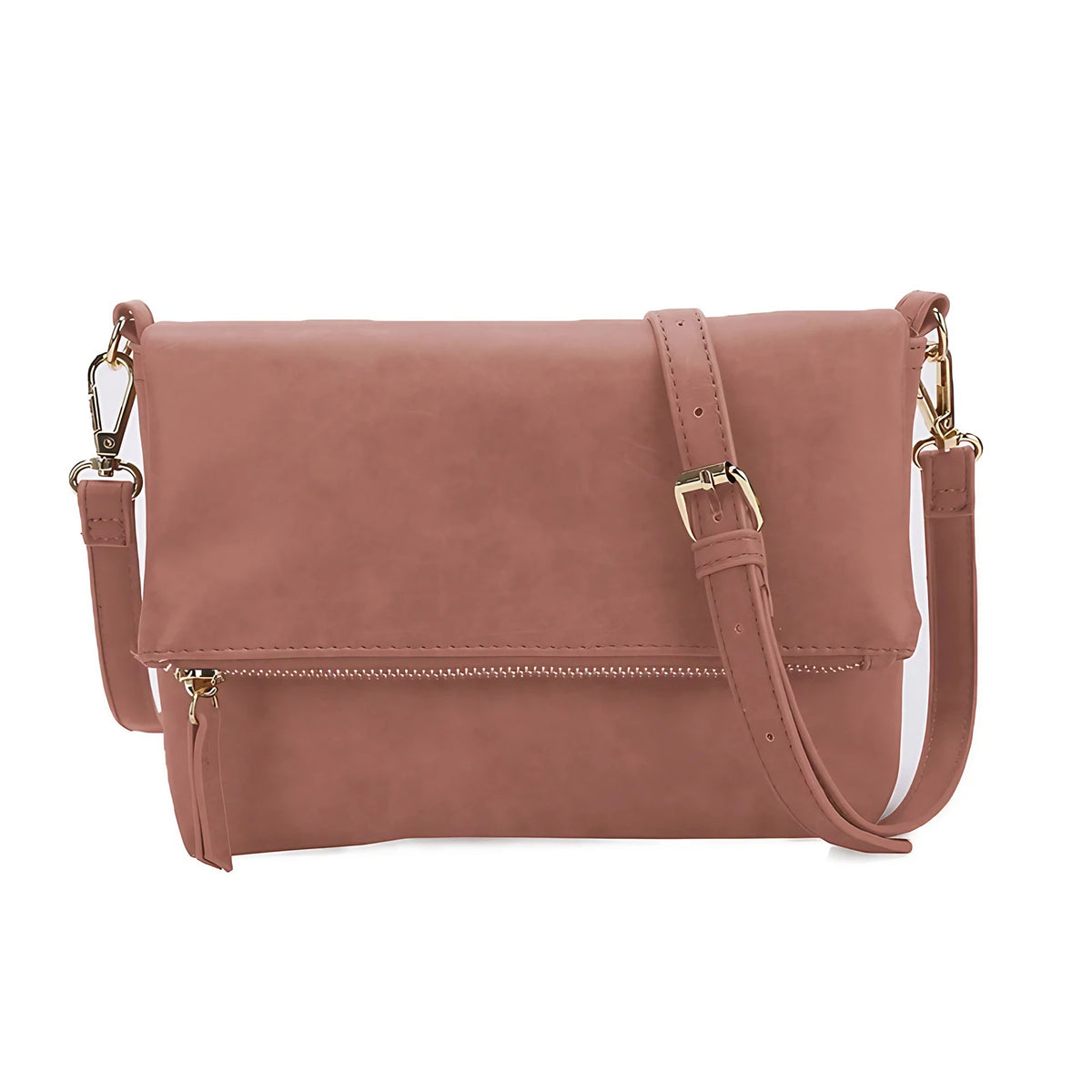 Pochette bandoulière femme en similicuir, rabat aimanté, six coloris, rose