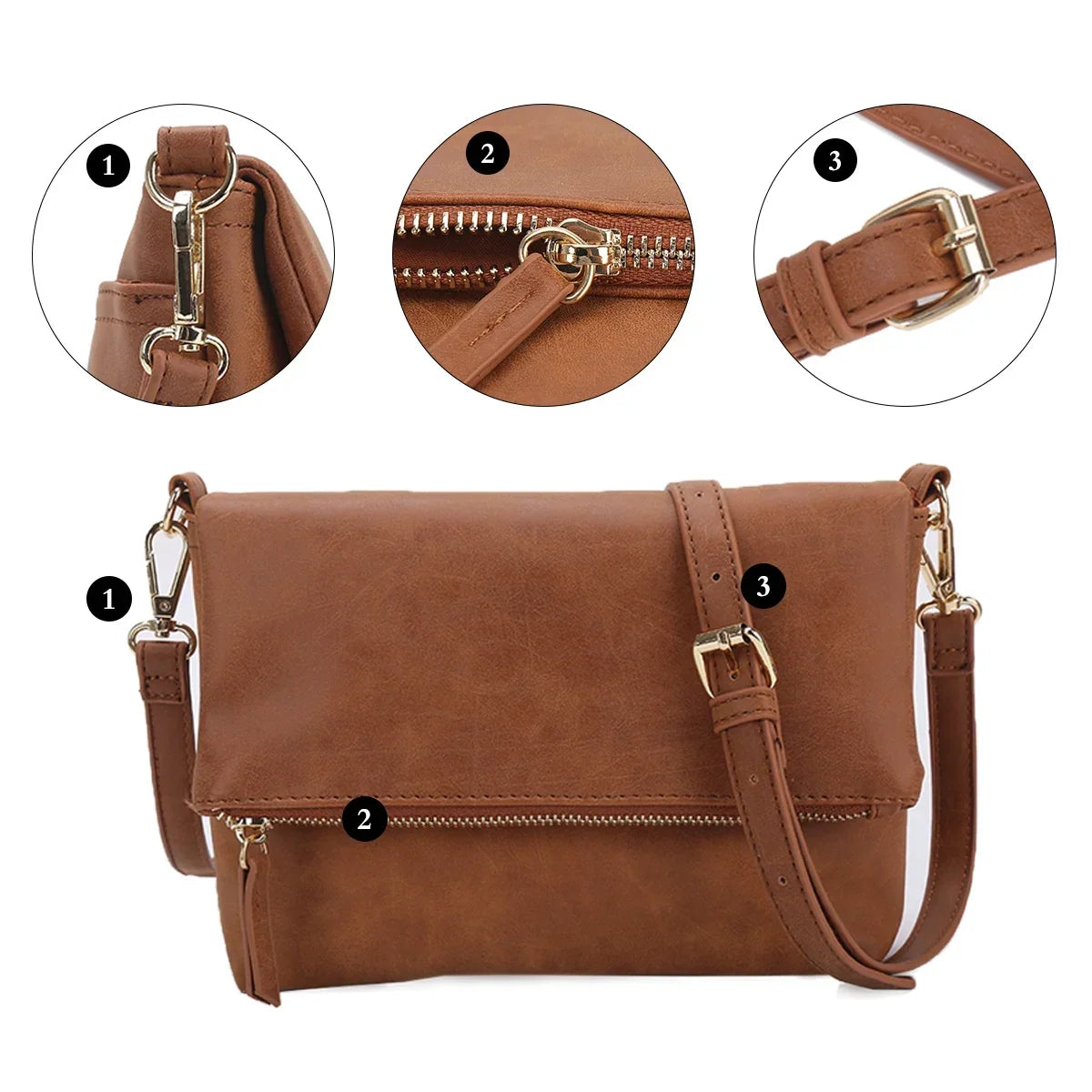 Pochette bandoulière femme en similicuir, rabat aimanté, six coloris