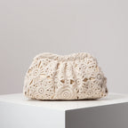 Pochette bohème au crochet, coloris écru, fermoir à clips, écru