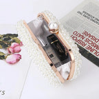 Pochette minaudière à perles nacrées, chaîne amovible