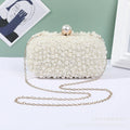 Pochette minaudière à perles nacrées, chaîne amovible, crème