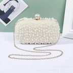 Pochette minaudière à perles nacrées, chaîne amovible, crème