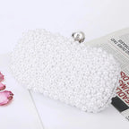 Pochette minaudière à perles nacrées, chaîne amovible, blanc
