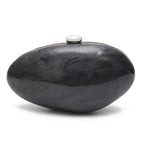 Pochette de cérémonie femme forme arrondie, chaîne dorée, noir