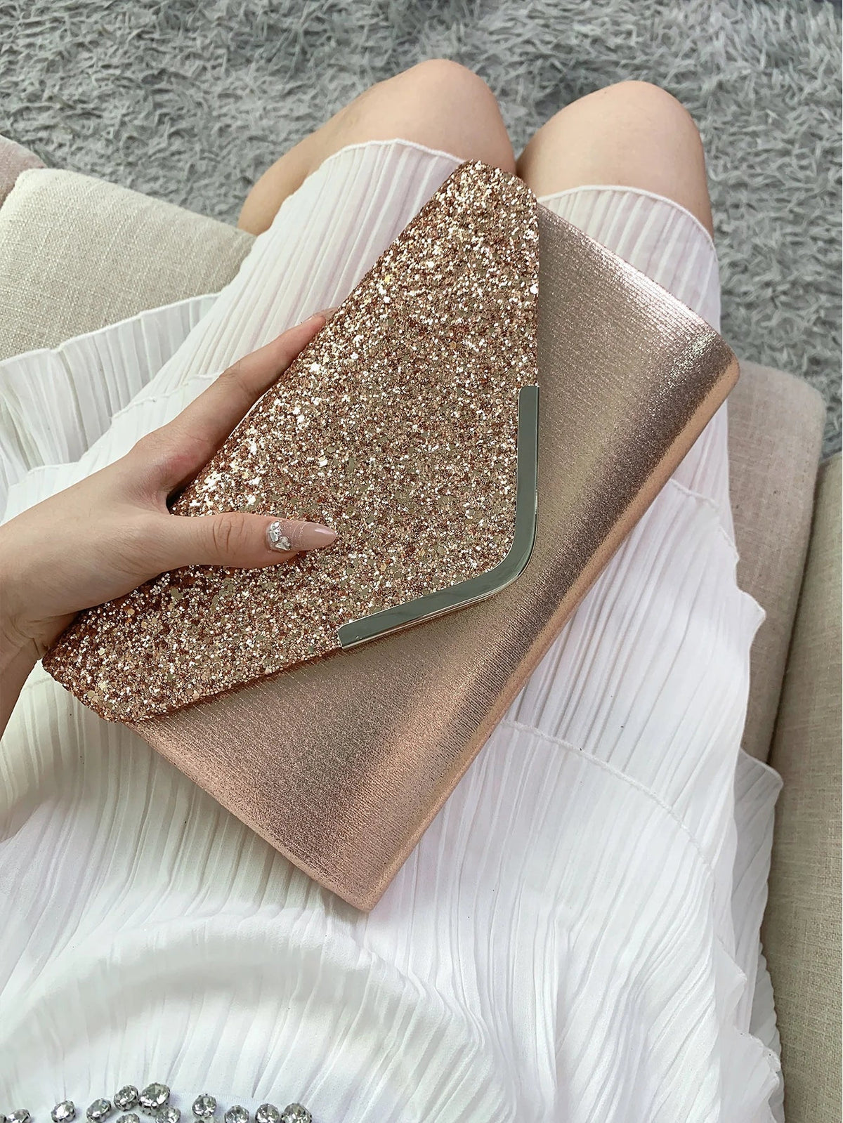 Pochette de mariage scintillante, forme enveloppe, huit coloris
