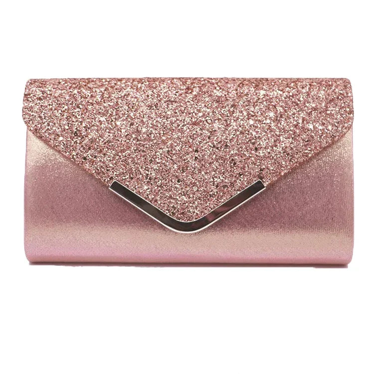 Pochette de mariage scintillante, forme enveloppe, huit coloris, or rose