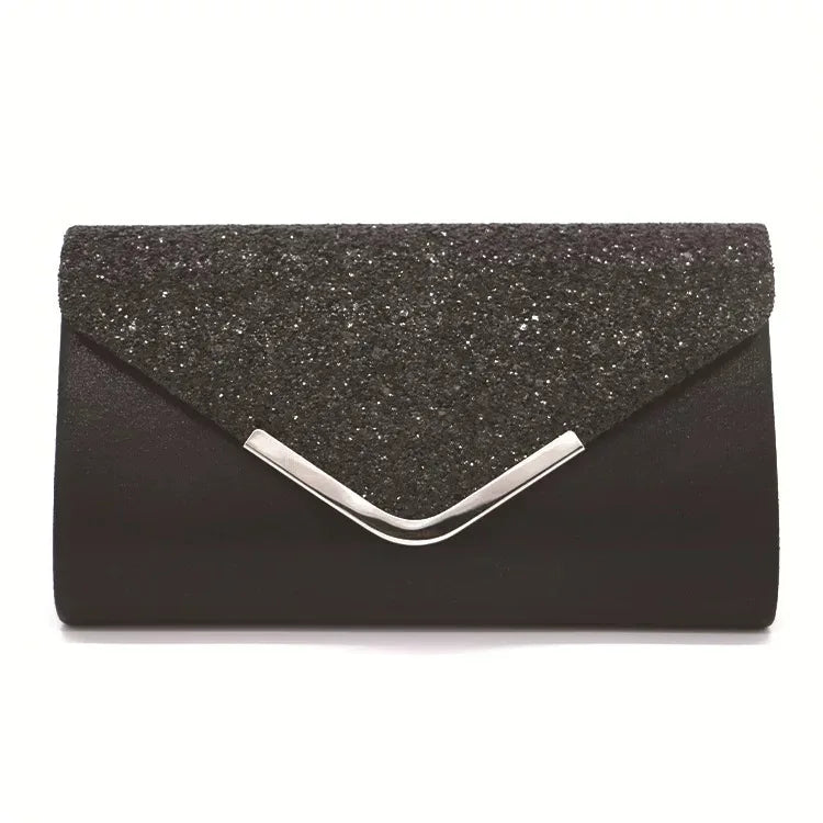 Pochette de mariage scintillante, forme enveloppe, huit coloris, noir