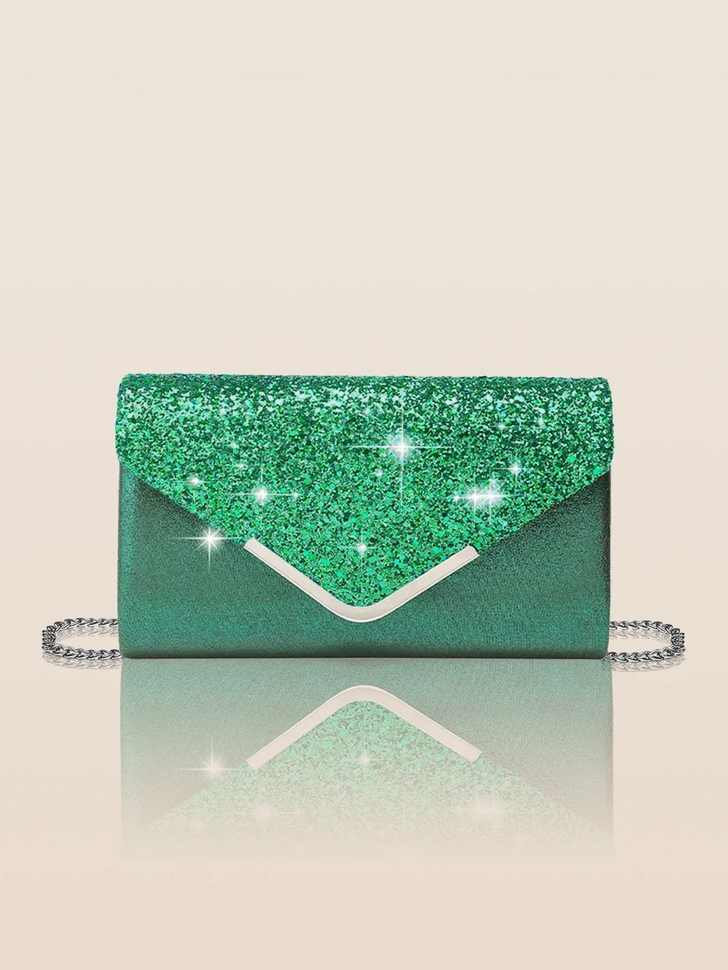 Pochette de mariage scintillante, forme enveloppe, huit coloris, vert