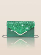 Pochette de mariage scintillante, forme enveloppe, huit coloris, vert