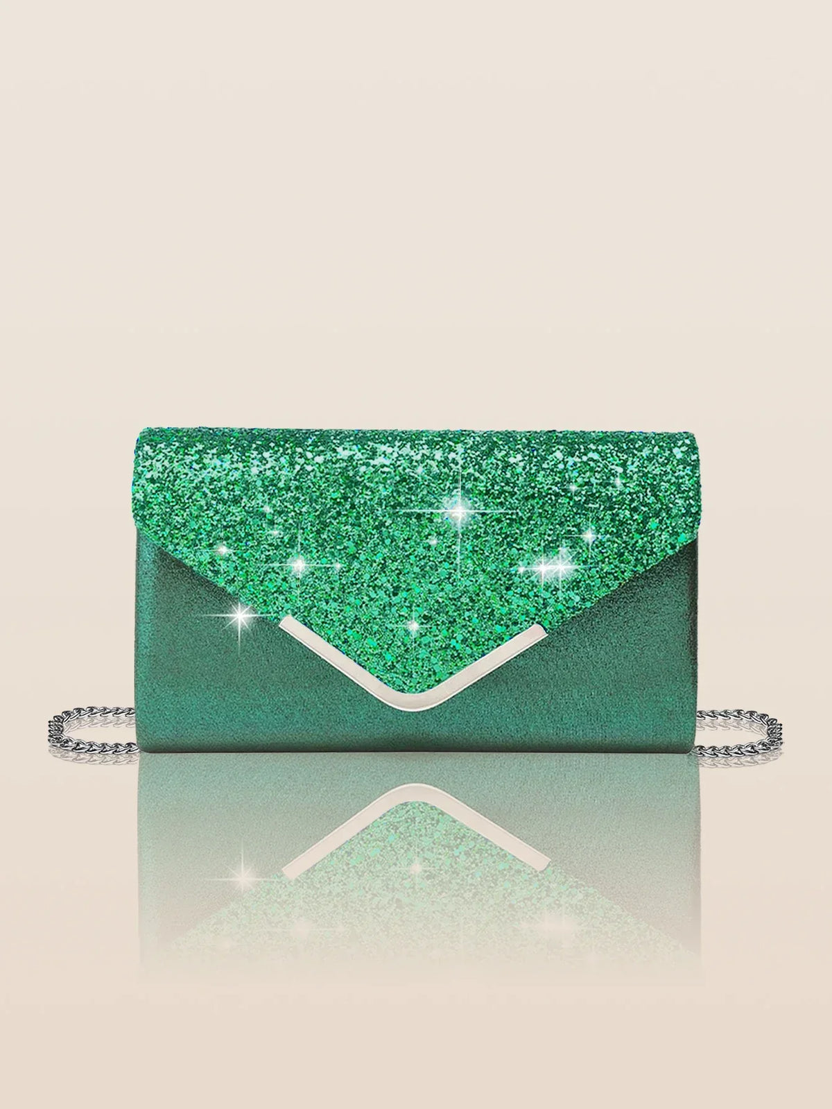 Pochette de mariage scintillante, forme enveloppe, huit coloris, vert